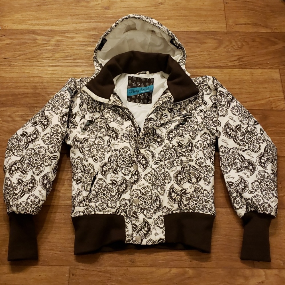BETTY RIDES w/hood S BROWN SNOW SKI JACKET